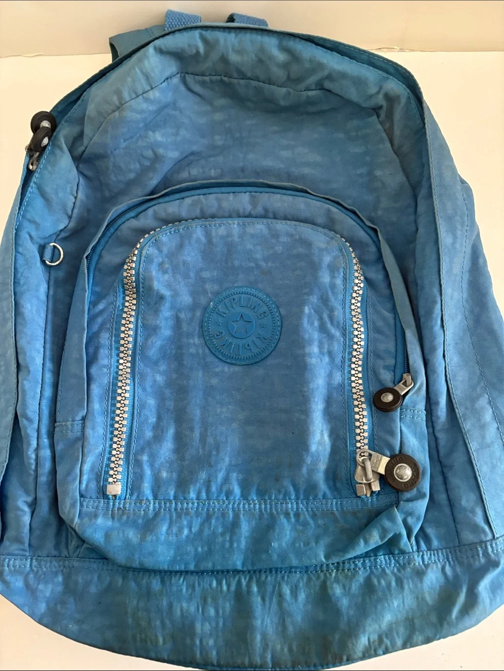 Kipling Sky Blue Nylon Daypack Front Zip Pocket X-Large backpack travel school